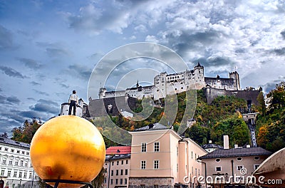 Stephan Balkenholâ€²s `Sphaera` art object located on the Kapitelplatz square, Salzburg Editorial Stock Photo